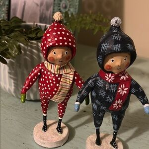 Charming Lori Mitchell Snow Buddies Holiday Decor Figurines in Red and Blue